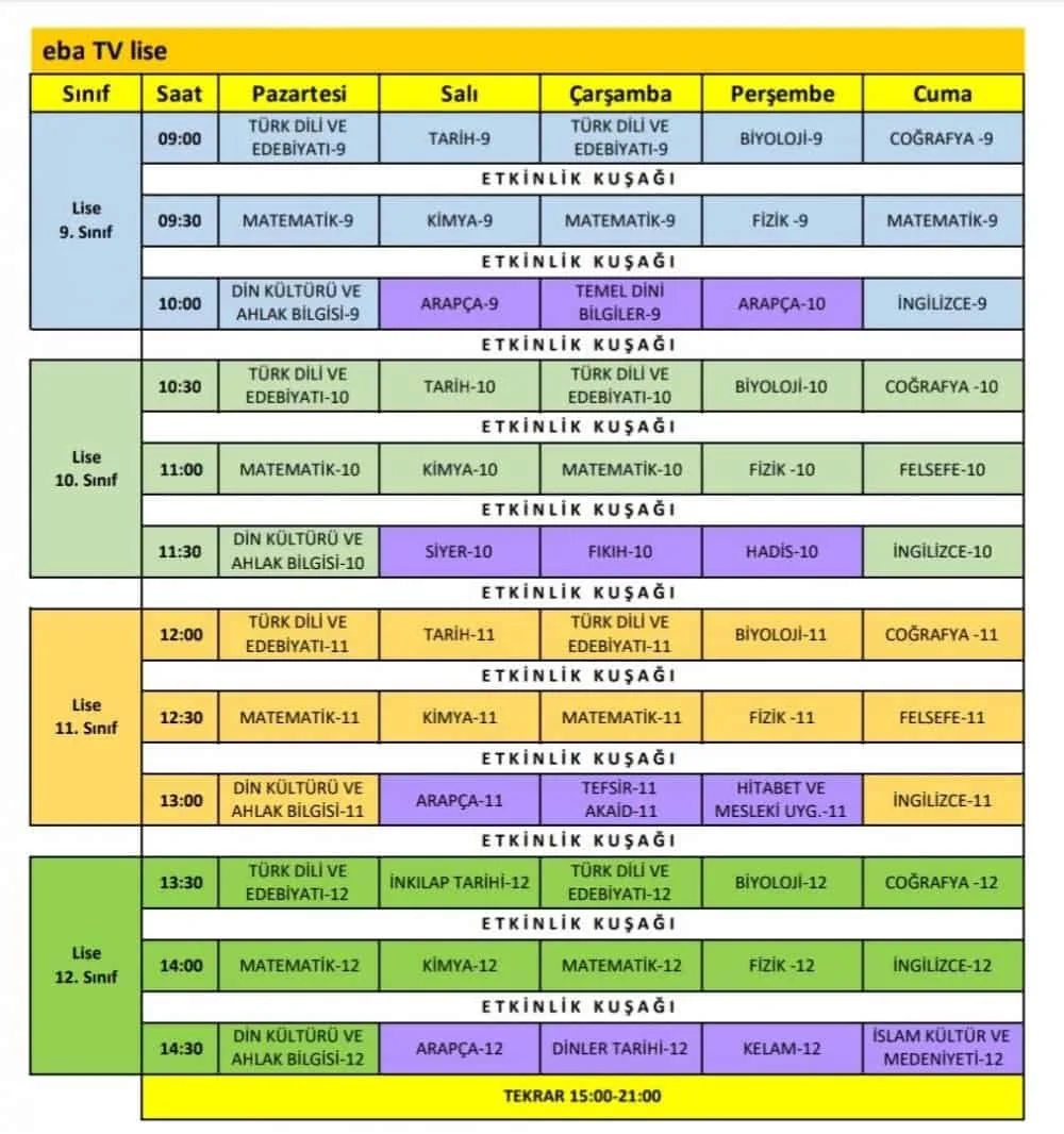 MEB Uzaktan Eğitim EBA Ders Programları Belirlendi! 3