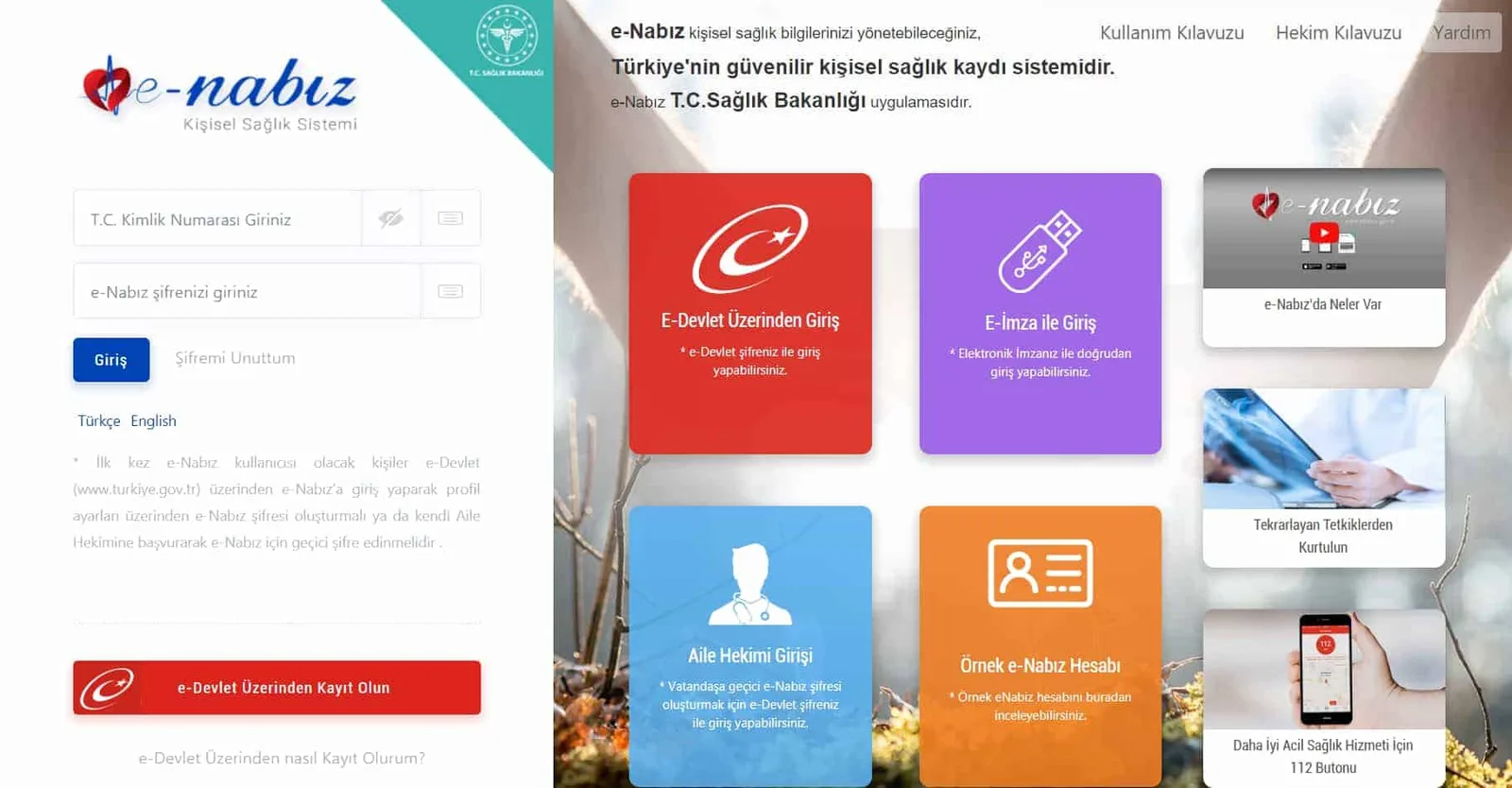 e-nabız giriş ekranı