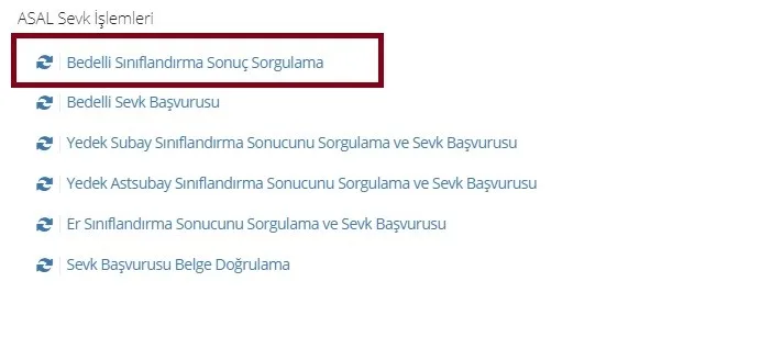 bedelli askerlik sınıflandırma sonuç sorgulama