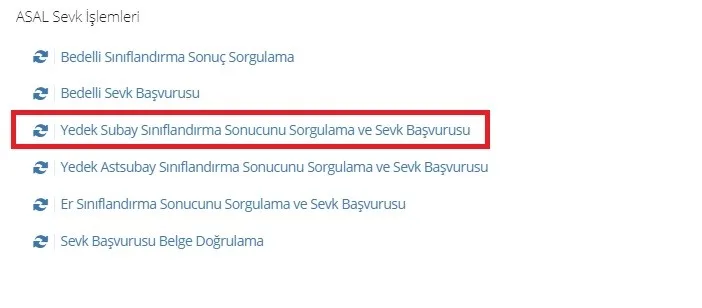 yedek subay sınıflandırma sonucu