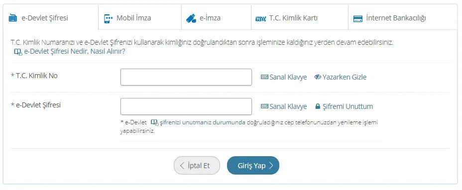 e-devlet ilk giriş ekranı
