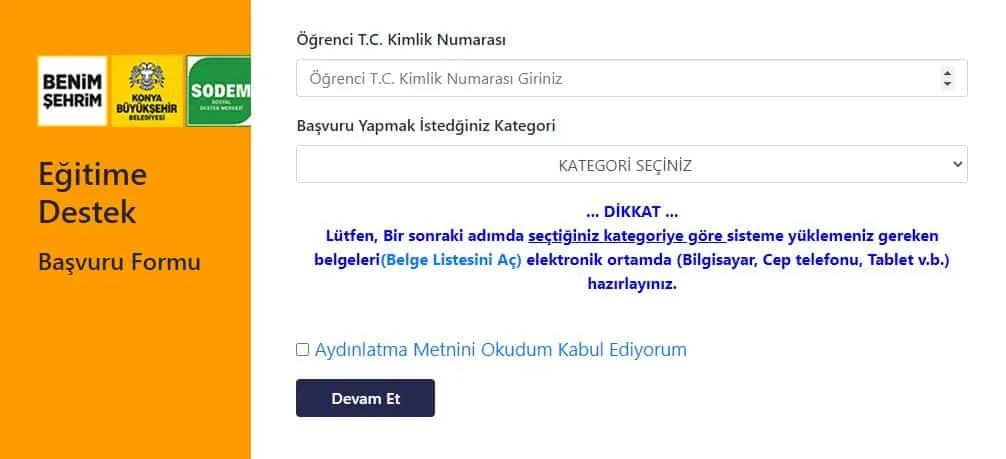 Konya Büyükşehir Belediyesi Yardım Başvurusu ve Sorgulama