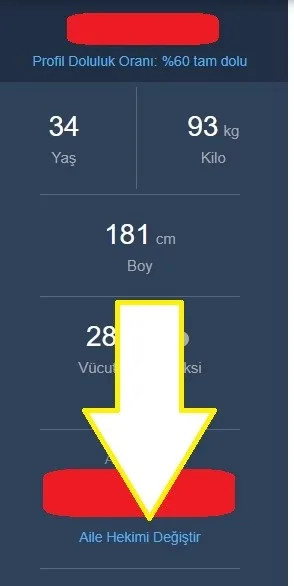 e-nabiz aile hekimi değiştirme ekranı