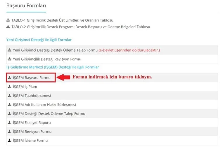 kosgeb başvuru formları