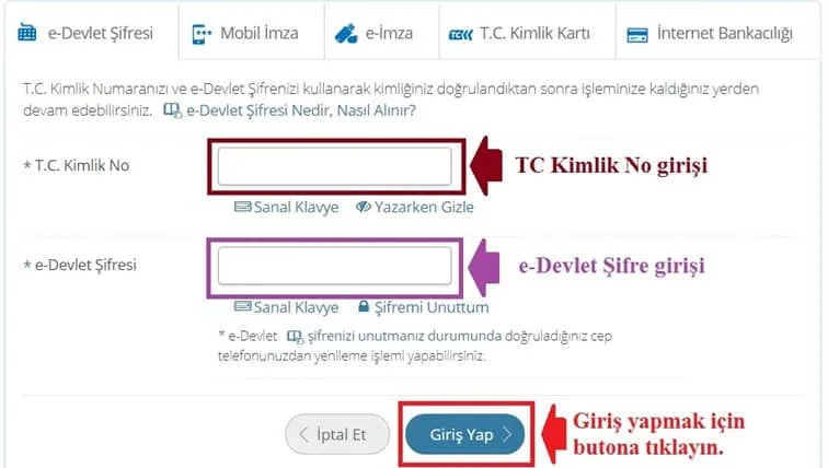 e-devlet şifre giriş ekranı
