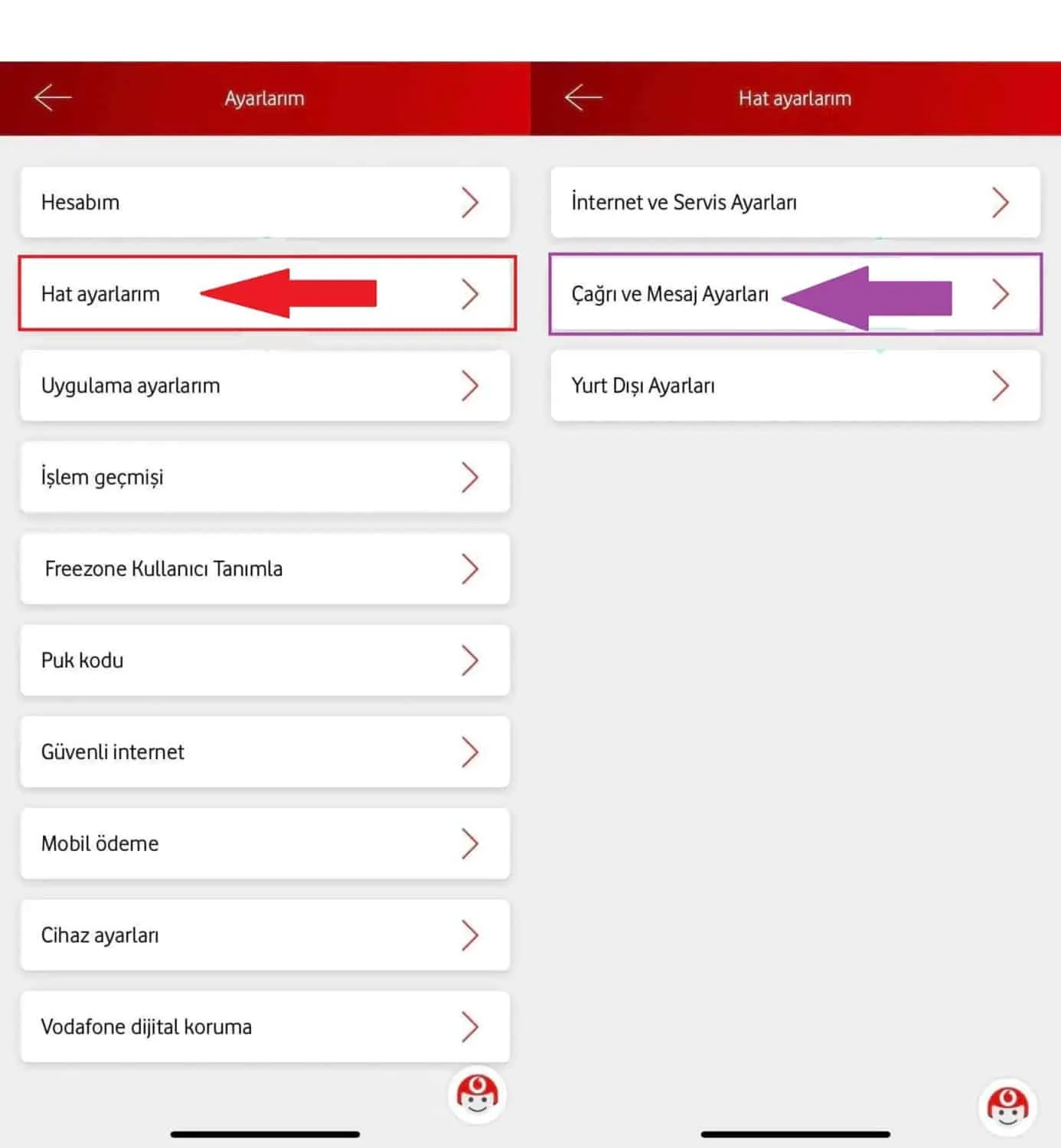 vodafone özel numara kapatma ekranı