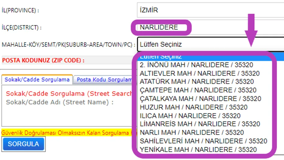 PTT Posta Kodu Sorgulama (İllere Göre) 33