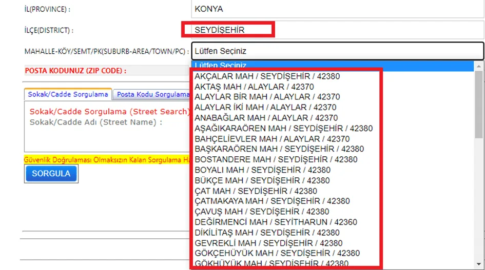PTT Posta Kodu Sorgulama (İllere Göre) 80