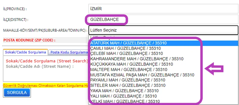 PTT Posta Kodu Sorgulama (İllere Göre) 29