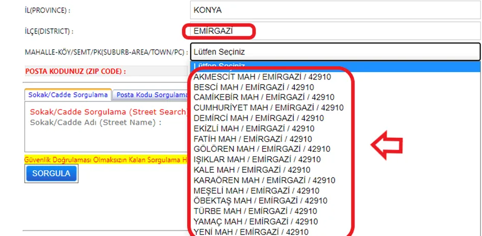 PTT Posta Kodu Sorgulama (İllere Göre) 83
