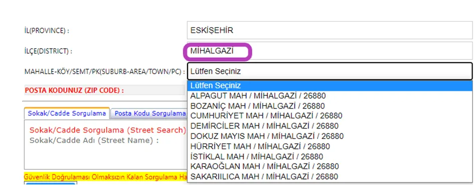 PTT Posta Kodu Sorgulama (İllere Göre) 100
