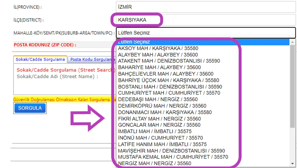 PTT Posta Kodu Sorgulama (İllere Göre) 31