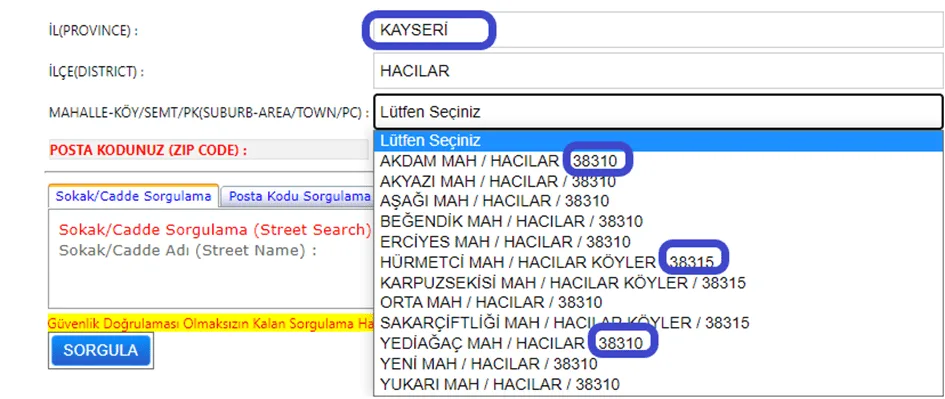 PTT Posta Kodu Sorgulama (İllere Göre) 114