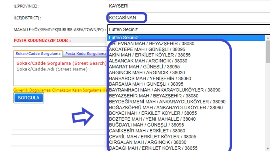 PTT Posta Kodu Sorgulama (İllere Göre) 115