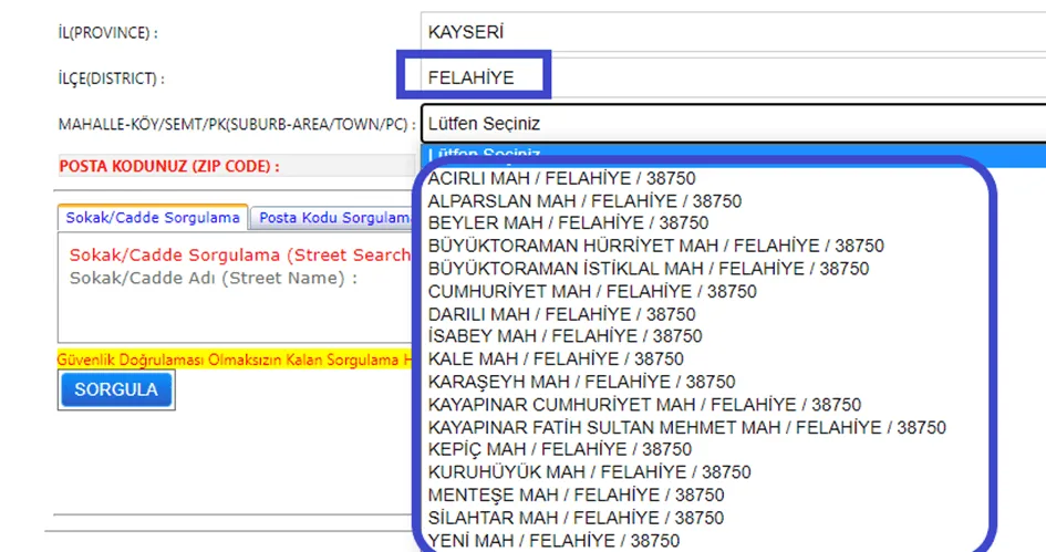 PTT Posta Kodu Sorgulama (İllere Göre) 119