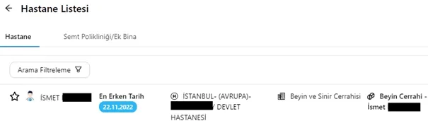T.C No İle Hastane Randevu Alma Ekranı 6