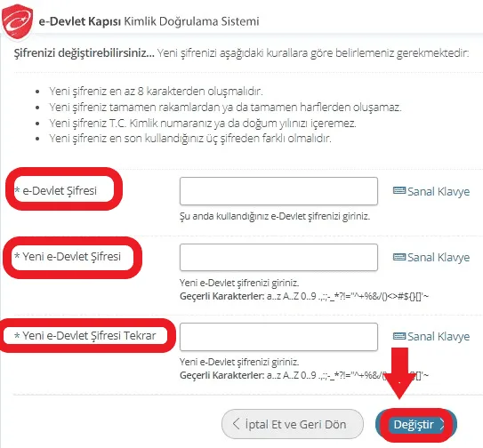 E-Devlet Şifre Değiştirme ve Yenileme 2