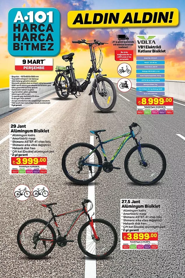 9 Mart 2023'de A101'e Elektrikli Katlanabilir Bisiklet Geliyor! Aldın Aldın Kataloğu 5