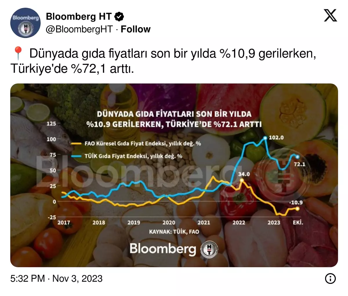 Dünyada Gıda Fiyatları Düşmeye Devam Ederken, Türkiye'de Yükseliş Hızla Devam Ediyor 3