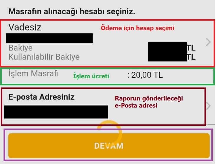 findeks mobil kredi notu ödeme ekranı