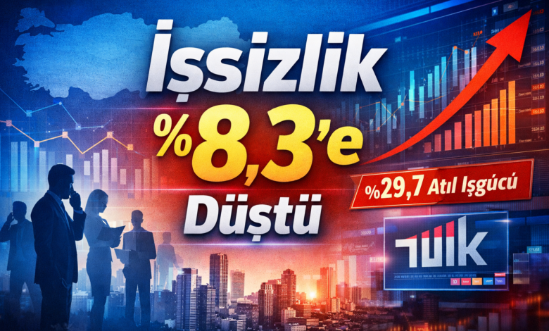 TÜİK 2025 işgücü verilerinde işsizlik oranının yüzde 8,3’e düştüğünü anlatan haber görseli